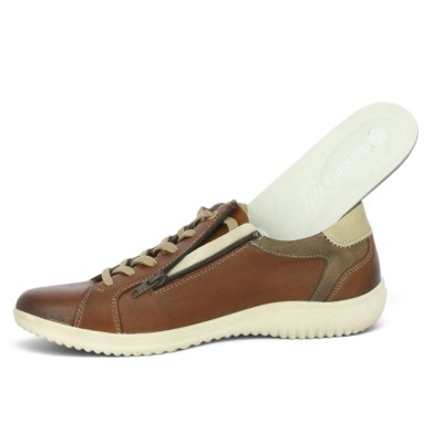 D1E12-24 Baskets femme Remonte cuir marron clair fermeture éclair 42, 43, 44, 45  Shoesissime, vue détails