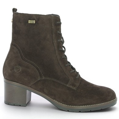 D2A80-25 Bottine à lacets petit talon nubuck marron grande taille femme Remonte Shoesissime, vue profil