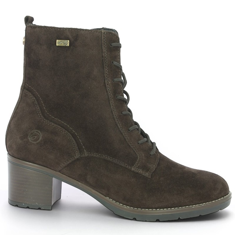 D2A80-25 Bottine à lacets petit talon nubuck marron grande taille femme Remonte Shoesissime, vue profil