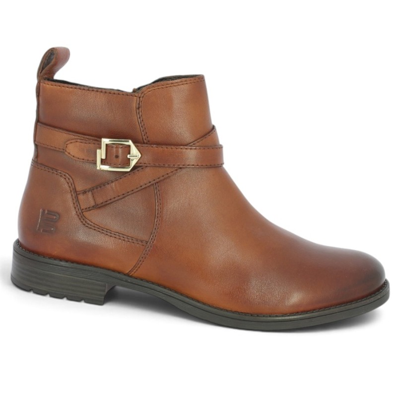Dottie - Camel leather ankle boots with straps and buckles - Flat camel ankle boots sizes 42, 43, 44 - Shoesissime