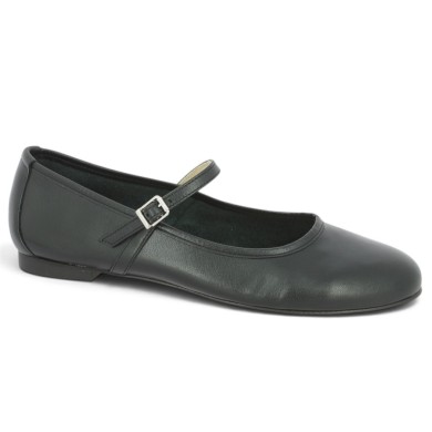 Brigitte - Black ballerina with leather strap - Ballerinas large size - Shoesissime