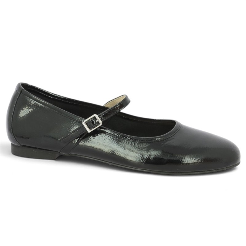 Ballerine à bride cuir vernis noir 42, 43, 44, 45 femme Shoesissime, vue profil