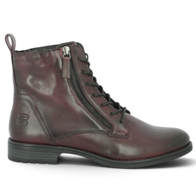 Boots plate à lacets et fermeture éclair cuir Bordeaux grande taille femme Shoesissime, vue coté
