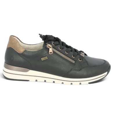 R6716-03 Sneakers cuir noir Remonte femme grande taille fermeture éclair Shoesissime, vue coté