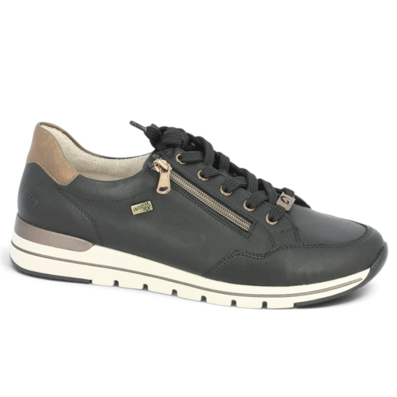 R6716-03 Baskets cuir noir Remonte femme 42, 43, 44, 45 Shoesissime, vue profil