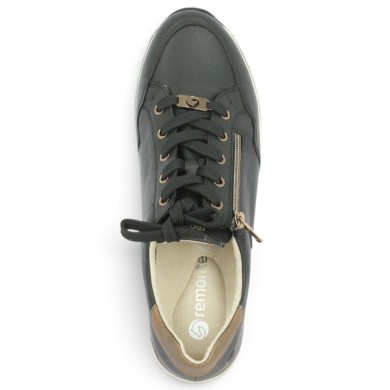 R6716-03 Baskets cuir noir Remonte femme grande pointure fermeture éclair Shoesissime, vue dessus