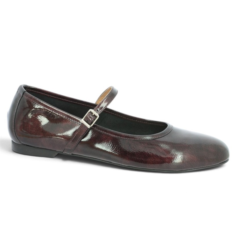 Ballerine à brides vernis bordeaux grande pointure femme Shoesissime, vue profil
