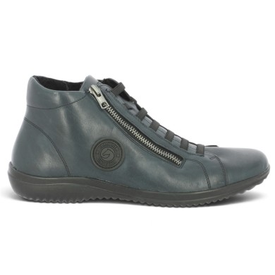 D1E70-14 Baskets montantes cuir bleu marine femme Remonte grande pointure Shoesissime, vue coté