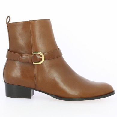 Lara - Brown leather ankle boot with small heel - Chic tall boot - Shoesissime