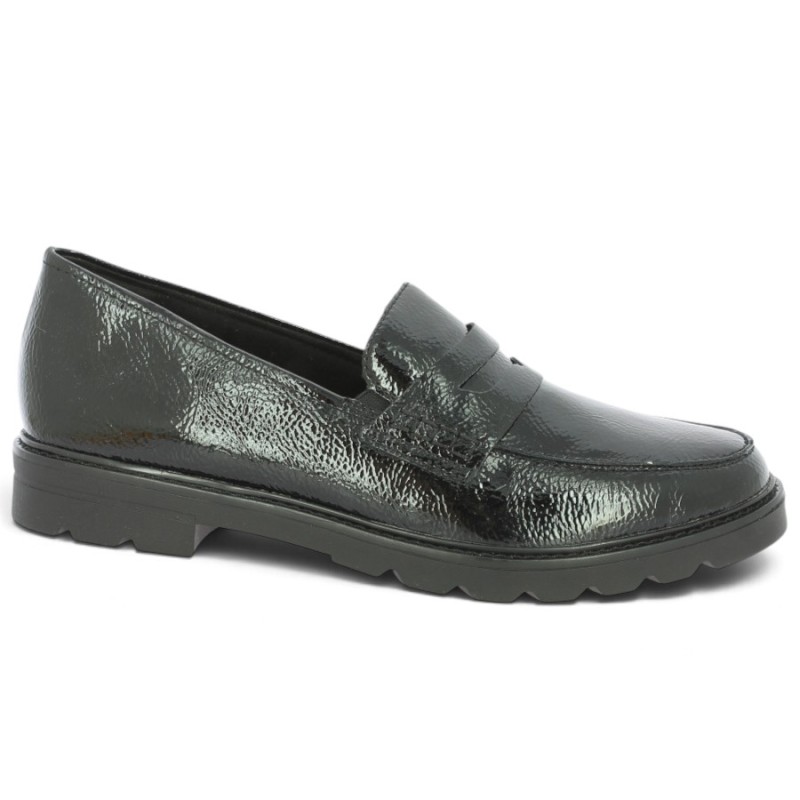 Mocassin vernis noir femme grande taille Shoesissime, vue profil