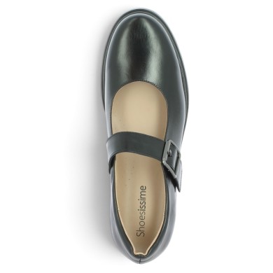 chaussures cuir noir à bride maryjane femme grande taille Shoesissime, vue coté