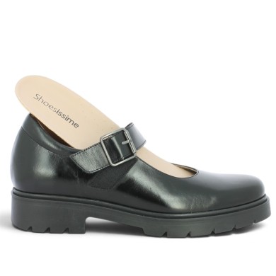 chaussures cuir noir à bride maryjane femme semelle amovible 42, 43, 44, 45 Shoesissime, vue détails