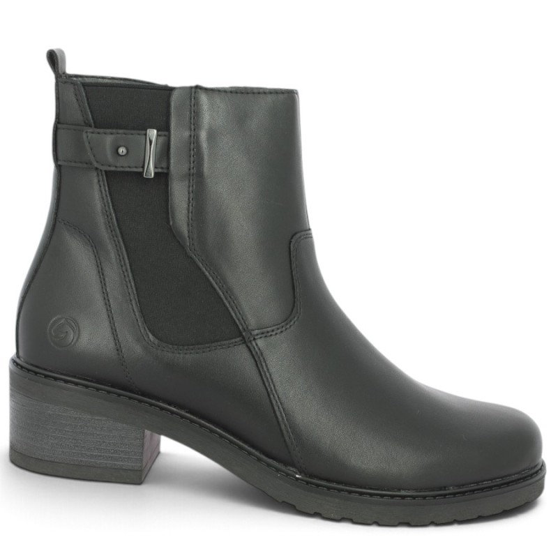 D1A82-00 Bottine noir Remonte élastique petit talon 42, 43, 44, 45 femme Shoesissime, vue profil