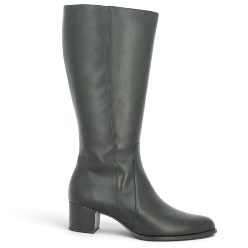Botte cuir noir grande taille femme mollet large Shoesissime, vue profil