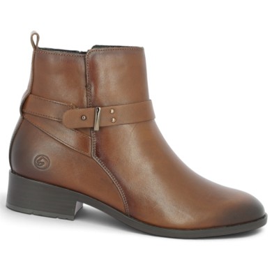 Nicole - D3U72-22 Camel Leather Ankle-Strap Ankle Boots, Comfort Fit - Remonte Women's Ankle Boots, Plus Sizes - Shoesissime