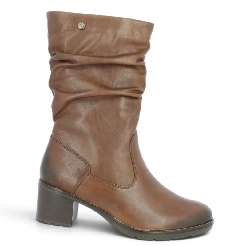Betanie - D2A79-22 Camel-colored high-top boots with pleated uppers - Ankle boots in large sizes - Shoesissime