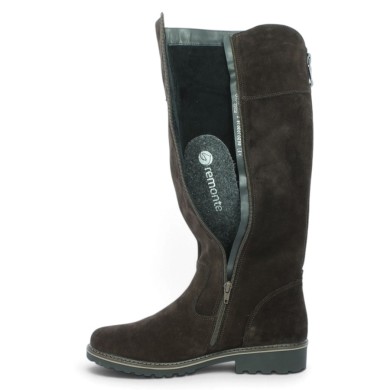 Botte plate femme grande taille cuir velours marron semelle amovible, vue détails