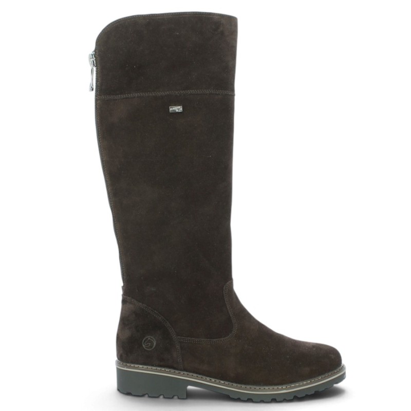R6581-25 Botte plate velours marron foncé femme 42, 43, 44, 45 Shoesissime, vue coté