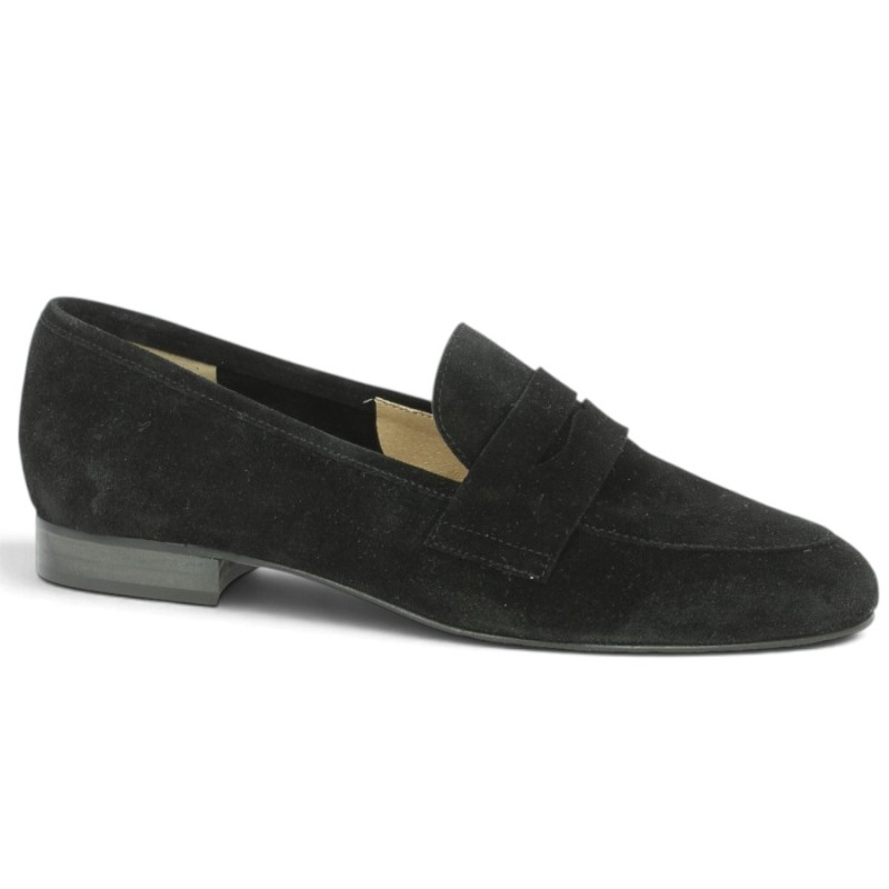 Mocassin femme grande taille velours noir souple Shoesissime, vue profil