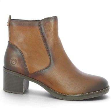 Estelle - D2A84-24 Camel Leather Heeled Ankle Boots - Remonte Boots in Large Sizes - Shoesissime