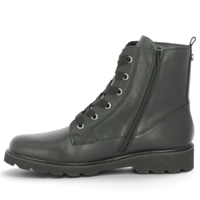 Paule - D3S71-00 Women's Black Leather Flat Lace-Up Ankle Boots - Remonte Lace-Up Boots in Plus Sizes - Shoesissime