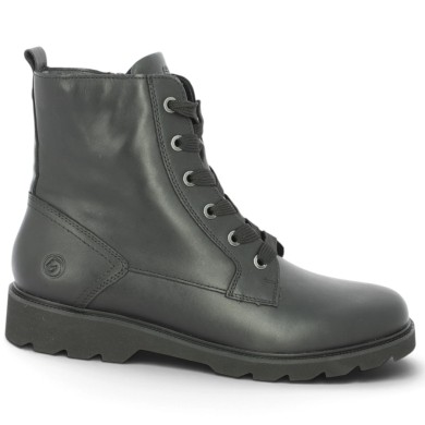 Paule - D3S71-00 Women's Black Leather Flat Lace-Up Ankle Boots - Remonte Lace-Up Boots in Plus Sizes - Shoesissime
