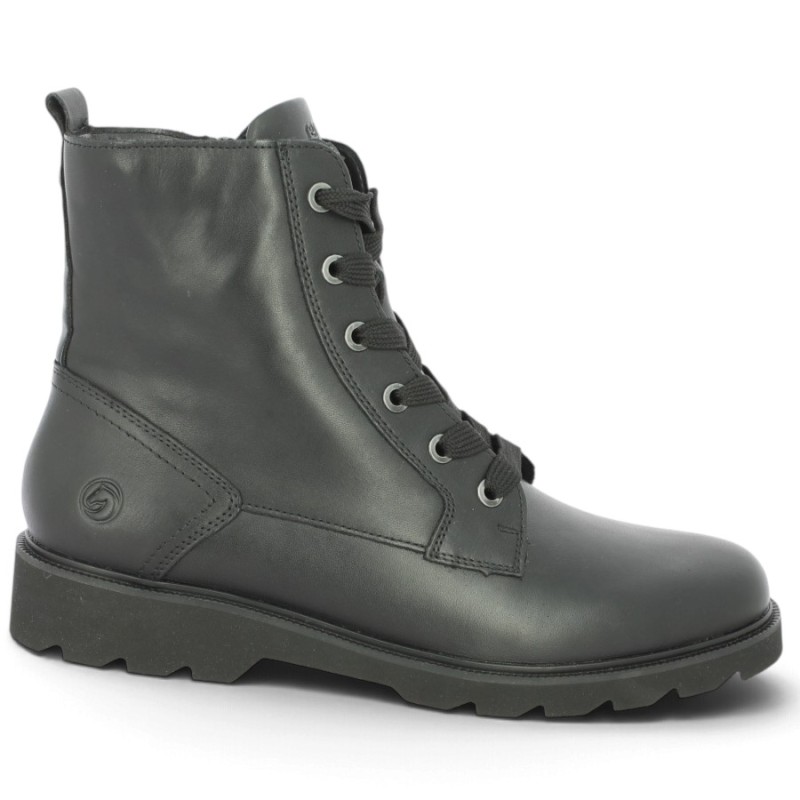 D3S71-00 Bottine plate noire à lacets femme grande taille Remonte Shoesissime, vue profil