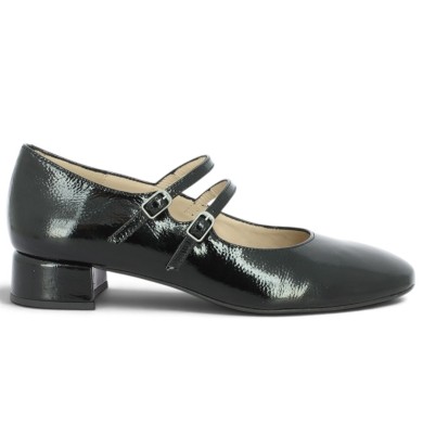 Babies à brides grande taille 42, 43, 44, 45 femme vernis noir Shoesissime, vue coté