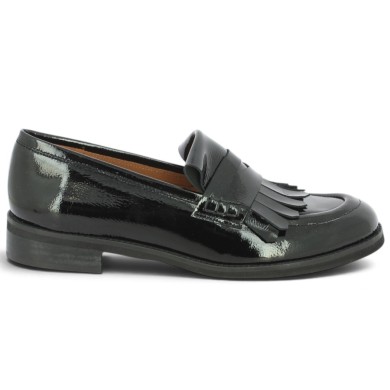 Patty - Black Patent Leather Fringed Loafers - Women's Loafers in Large Sizes - Shoesissime