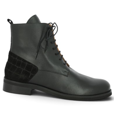 Bottine femme à lacets cuir noir intérieur et extérieur 42, 43, 44, 45 Shoesissime, vue profil
