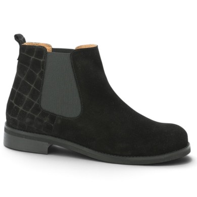 Bottine velours noir élastique cheville femme grande taille Shoesissime, vue profil