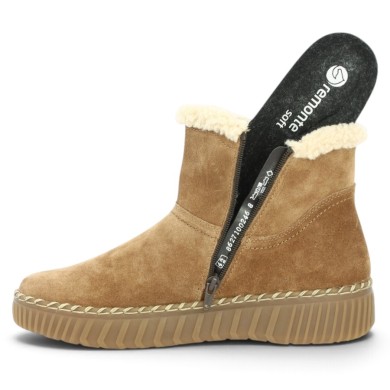 Yaelle - D4A73-24 Boots nubuck marron clair fourrée - Chaussures Hiver Remonte grande taille - Shoesissime