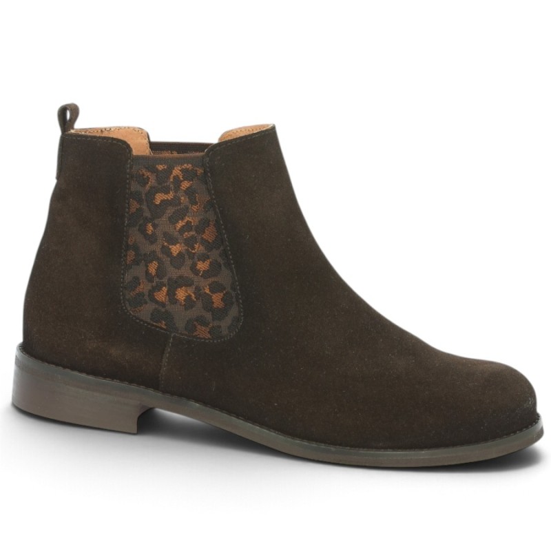 Sigrid - Women's brown-taupe leather boots with leopard elastic straps - Boots for women 42, 43, 44, 45 - Shoesissime