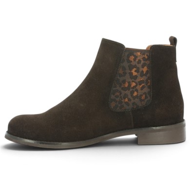 Sigrid - Women's brown-taupe leather boots with leopard elastic straps - Boots for women 42, 43, 44, 45 - Shoesissime