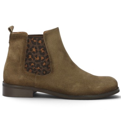Chelsea boots cuir taupe élastiques léopard sans fermeture éclair grande pointure femme Shoesissime, vue coté
