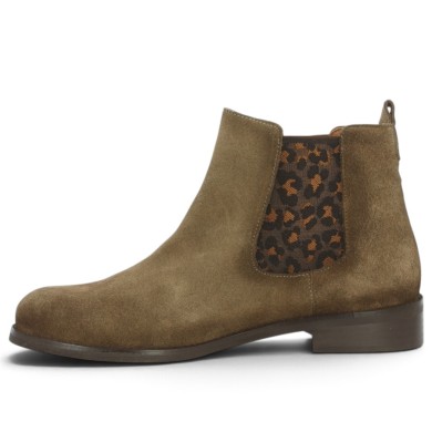 Bottines plate taupe élastiques léopard cuir taupe femme 42, 43, 44, 45 Shoesissime, vue intérieure