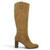 Belinda - Camel Velvet Boots with 8 cm Heels - Women's Boots Sizes 42, 43, 44, 45 - Shoesissime