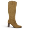 Belinda - Camel Velvet Boots with 8 cm Heels - Women's Boots Sizes 42, 43, 44, 45 - Shoesissime