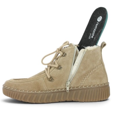 D4A72-20 - Bottines fourée laine beige à lacets - Bottines chaude grande taille femme - Shoesissime