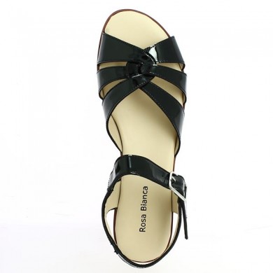 Shiny black flat sandal 42, 43, 44, 45 , top view