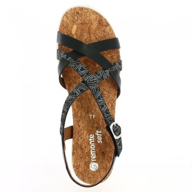 Sandal 42, 43, 44, 45 black multistrap Remonte D4060-00, top view