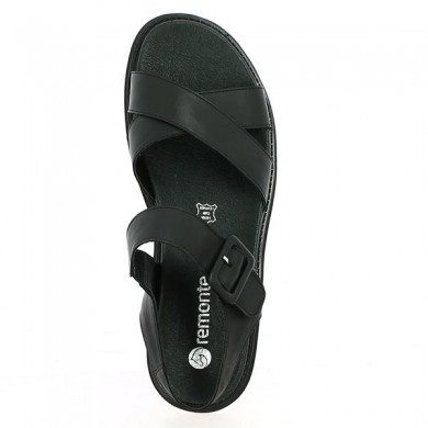 Black sandal large size with thick black notched sole D7950-00, top view