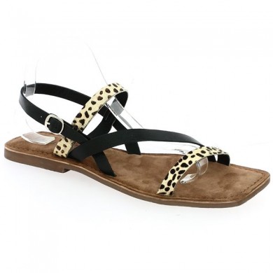 Black leopard print sandal, large size, profile view