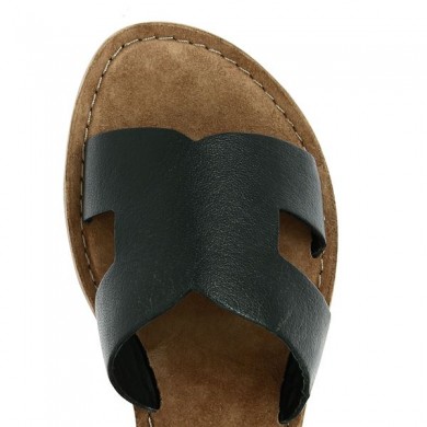 Nu-pieds H Cuir noir grande pointure femme Shoesissime, vue dessus