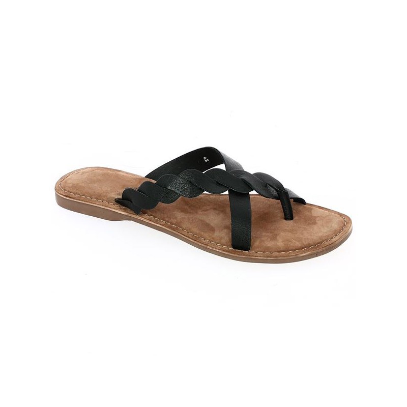 Mia Black leather flip flop Women s large size flip flops