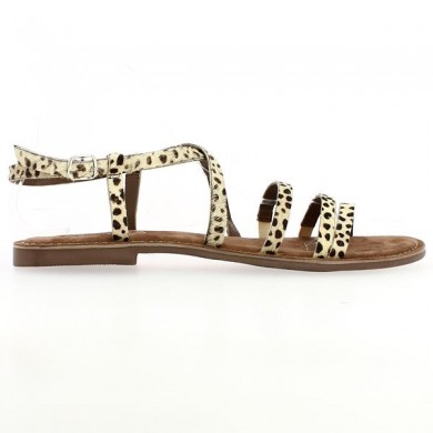 Nude shoes large size woman leopard straps, side view