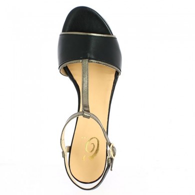 Black and bronze shoe with 7 cm heel, large size, top view