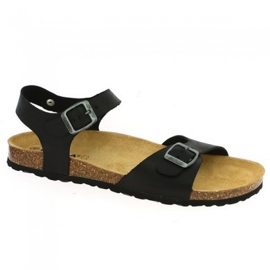Sandale Liège noire réglable femme 42, 43, 44, 45, vue profil