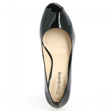 black patent open toe pump 42, 43, 44, 45, top view