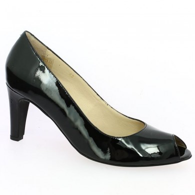 black open toe pump, large size, profile view